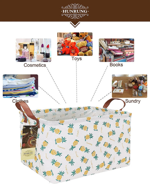 HUNRUNG Rectangle Storage Basket Cute Canvas Organizer Bin for Pet/Children Toys, Books, Clothes Perfect for Rooms/Playroom(Rectangle Pineapple)...