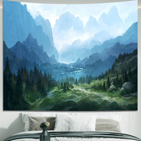 Apdidl Forest Tapestry for Bedroom Aesthetic Nature Foggy Mountain Tree Wall Tapestry Landscape Backdrop Green Woodland Scenery Wall Hanging for L...