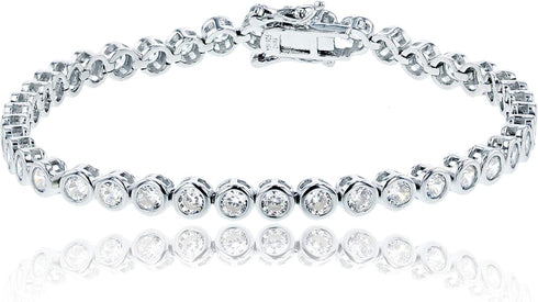 14K Gold Plated Solid 925 Sterling Silver 2mm Round Cut Bezel Set Cubic Zirconia 7" Tennis Bracelet For Women...