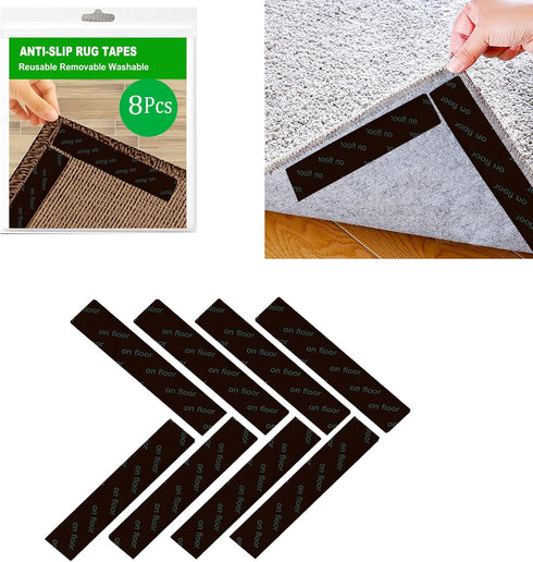 Rug Tape 8 Pcs Carpet Gripper for Hardwood Floors Non Slip Rug Pad Grippers Rug Stickers Never Curl Rug Corner Gripper Rug Stoppers to Prevent Sli...