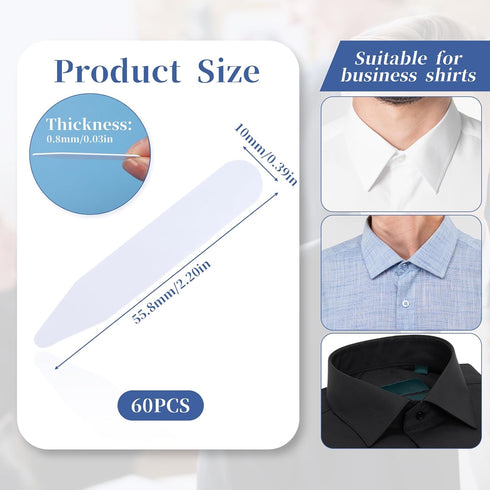 60PCS 2.2" Collar Stays for Men's Dress, Plastic White Collar Stays with Case, Waterproof Dress Shirt Collar Inserts Tabs, Reusable Shirt Collar I...
