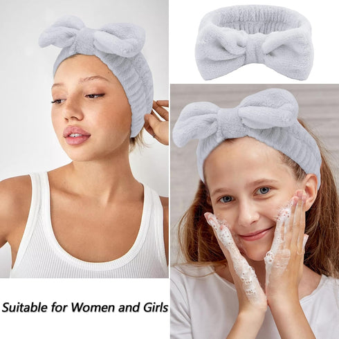 VELSCRUN 6 Pack Spa Headband, Makeup Headband, Face Wash Headband, Skincare Headbands, Grey Sponge Hair Band Bow Tie Spa Headband for Washing Face...