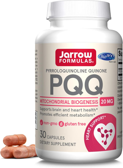 Jarrow Formulas PQQ 20 mg, Dietary Supplement, Heart, Brain, and Metabolism Support, 30 Veggie Capsules, 30 Day Supply...