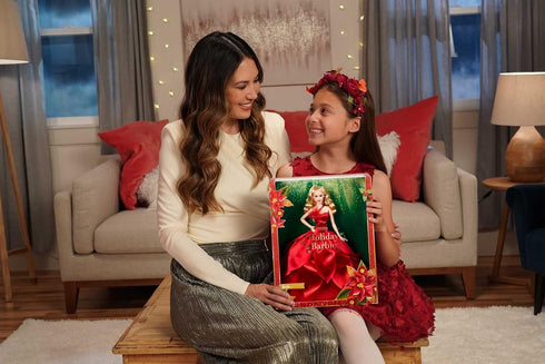 Barbie Signature 2022 Holiday Doll, Blonde Wavy Hair Wearing Red Poinsettia-Inspired Gown, Collectible with Doll Stand & Certificate of Authentici...