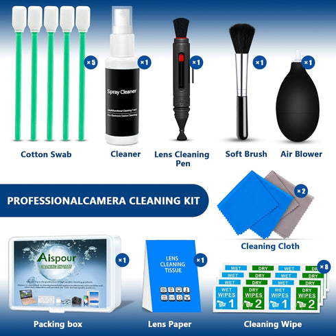 Camera Lens Cleaning Kit, 10-in-1 Camera Cleaning Kit, Camera Lens Cleaner and Camera Accessories, Includes Lens Cleaning Kit/Lens Cleaner/Lens Cl...