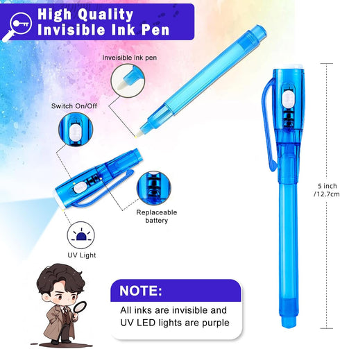 Invisible Ink Pen,28 PCS Upgraded Spy Invisible Ink Pen with UV Light Magic Marker for Secret Message Escape Room and Kids Christmas Goodies Bags ...