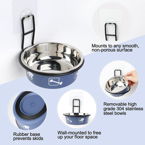 Cat Feeder, Wall Mounted, Raised Stainless Steel Bowls with Stand, Nonslip No Spill, 2 Packs (Blue)...