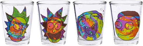 Silver Buffalo Rick and Morty Colorful Abstract Faces 4 Pack Mini Glass Set, 1.5 Ounces...