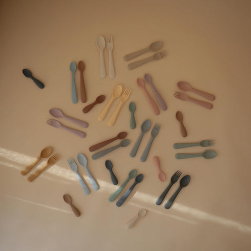 mushie Silicone Baby Feeding Spoons | 2 Pack (Stone/Cloudy Mauve)...