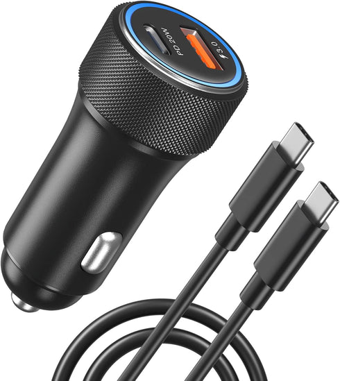 USB C Car Charger, OKRAY 36W Fast Charging Cigarette Lighter Adapter USB Type C PD3.0+QC3.0 Dual Ports Car Charger with 6 Feet USB-C to USB-C Cabl...