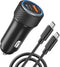 USB C Car Charger, OKRAY 36W Fast Charging Cigarette Lighter Adapter USB Type C PD3.0+QC3.0 Dual Ports Car Charger with 6 Feet USB-C to USB-C Cabl...