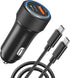USB C Car Charger, OKRAY 36W Fast Charging Cigarette Lighter Adapter USB Type C PD3.0+QC3.0 Dual Ports Car Charger with 6 Feet USB-C to USB-C Cabl...