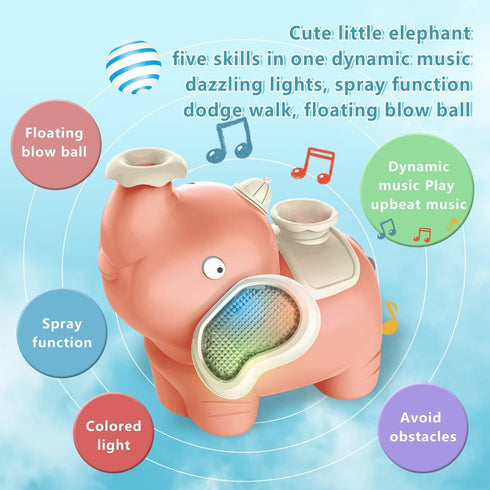 Elephant Blowing Ball Walking Car Toys with Music Light Baby Crawling Toys Tummy Time Interactive Toddler Infant Toy Automatically Avoid Obstacles...