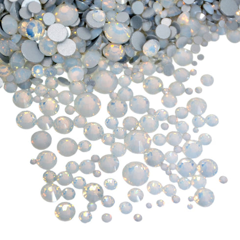 AD Beads 1440 Pieces Mixed Size No Hotfix Glue on Quality Glass Flatback Rhinestones Round Crystal Gems (26 Opal White)...