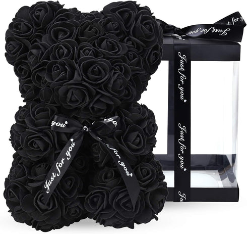 LINKLO Rose Bear Rose Teddy Bear -10 inch Artificial Rose Flower Bear, Gift for Wedding, Mothers Day and Anniversary, Including Transparent Gift B...