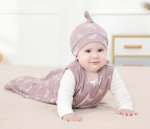 Owlivia Baby Sleep Sack Organic Cotton Sleeping Bag with 2-Way Zipper,100% Organic Cotton Wearable Blanket,Unisex Sleep Sack(Feather Mauve, 3-12 M...