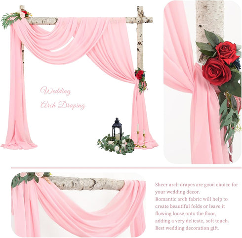 Wedding Arch Draping Fabric,1 Panel 28" x20ft Pink Wedding Arch Drapes for Ceremony Chiffon Fabric Drapes Arbor Drapery Wedding Arch Decorations f...