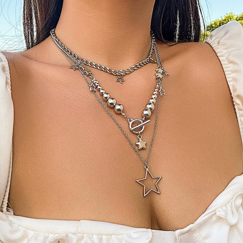 2 Pieces Silver Star Necklace Y2K Jewelry Set Grunge Necklace Kawaii Cute Necklaces Aesthetic Vintage Emo Jewelry...