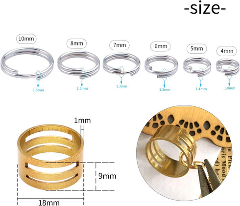 Iron Split Rings, 1 Box (100g) 6 Sizes Double Loop Jump Ring Small Split Key Rings Connector with a Jump Ring Opener Tool for DIY Jewelry Making -...