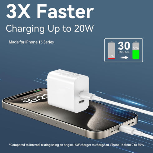 Phone 15/15 Pro Max Charger Fast Charging, 20W Dual Port USB C Charger Block with 10FT Long USB C to C Charging Cable Cord for iPhone 15 Pro Max/1...
