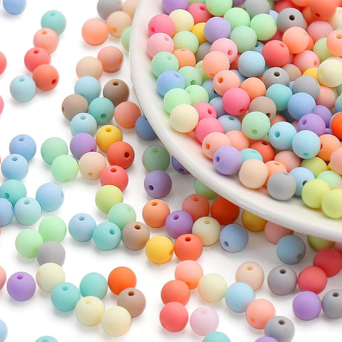 200PCs 10MM Matte Mix Colors Acrylic Round Beads, Round Acrylic Balls Gumball Beads, Bubblegum Beads Chunky Beads, Plastic Resin Beads for Necklac...