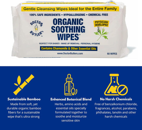 Doctor Butler's Soothing Wipes – All-Purpose Wet Wipes for Sensitive Skin, Face Wipes, and Baby Wipes with Chamomile and Essential Oils* (1 Pack –...