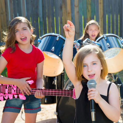 Whaline 6Pcs Inflatable Pink Bass Rock Star Toys 35 Inch Musical Instrument Rock and Roll Party Props for 80s Themed Party Carnival Birthday Party...