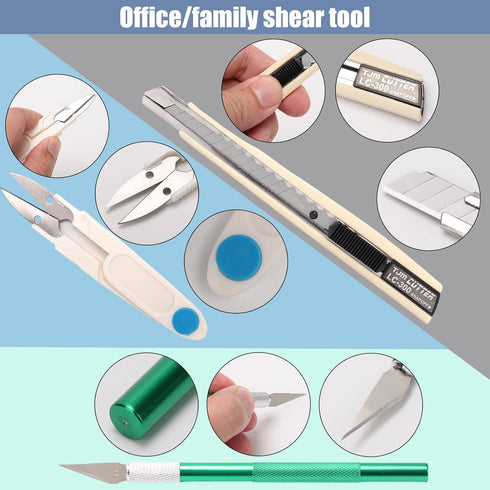 MILUSONG 9-in-1 Basic Portable Tools Kit Includes Scissors, Utility Knife, Craft Knife, Ruler, Tape Measure, Sewing Scissors, Tweezers toos Set fo...
