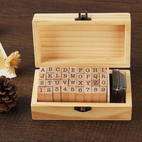 Wooden Rubber Stamps Set - 36 PCS Small Vintage Alphabet Letter Number Stamps Kit with Storage Box for Scrapbook,DIY Craft Card,Painting,Photo Alb...