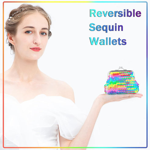 Prasacco 2 Pcs Sequin Coin Purses Reversible Sequin Mini Wallet with Kiss-Lock Closure Colorful Change Coin Purse Bag Handbags for Kids Girls Wome...