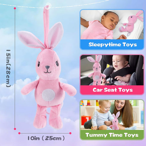 On-The-Go Pull Down Hanging Music Soothing Musical Pulldown Toys 3-in-1 Infant Play Mat for Tummy Time?Accompanying Sleep, Lullaby, Pink Rabbit?Mu...