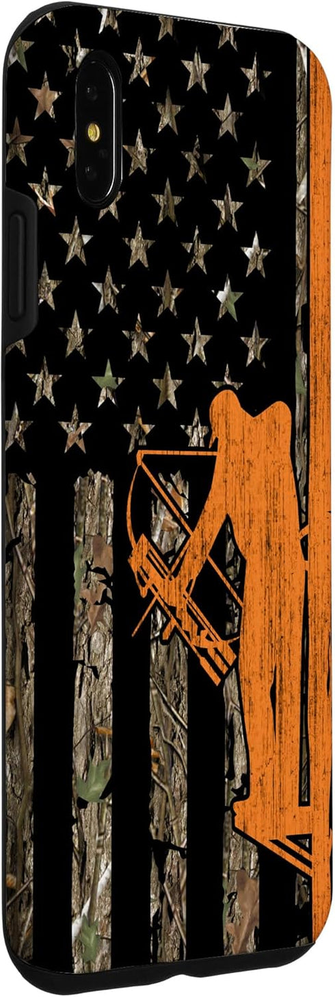 iPhone XS Max Bow Hunting Tree Stand Deer Hunter American Flag Camouflage Case...
