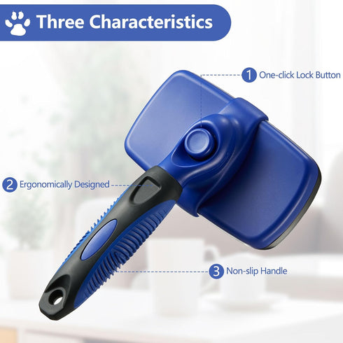 Self-Cleaning Slicker Brush Dog Grooming Brush Shedding and Grooming Tool for Pets Removes Loose Hair Cat Hair Brush for Shedding (Large, Blue)...