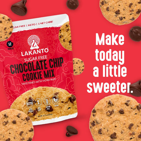 Lakanto Sugar Free Chocolate Chip Cookie Mix - Sweetened with Monk Fruit Sweetener, Gluten Free, Keto Diet Friendly, Vegan, 2g Net Carb, Almond Fl...