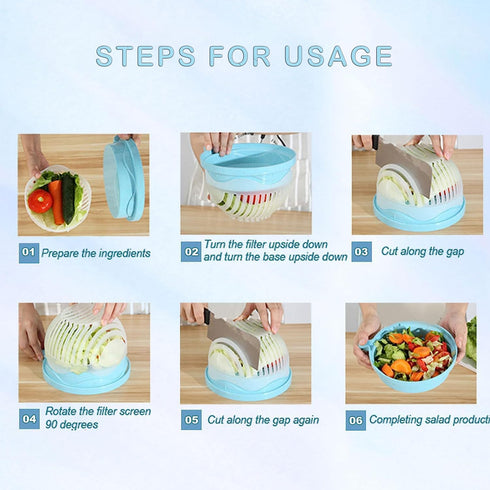 Snap Salad Cutter Bowl,Salad Chopper,Multi-Functional Fast Salad Cutter Bowl,Salad Cutter Bowl with Lid Fast Vegetable Cut Set,Salad Chopper Bowl ...