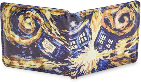 Doctor Who Bi-Fold Wallet Van Gogh Exploding TARDIS - Vinyl Men's Novelty Pocket Storage With Billfold, Card Slots & Clear ID Display - Features B...