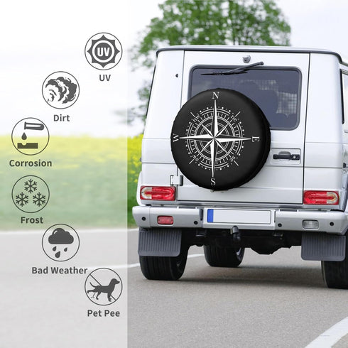 14 Inch Spare Tire Cover Weatherproof Sun Protection Wheel Tire Cover Universal Fit Trailers RV SUV Truck Camper Travel Compass...