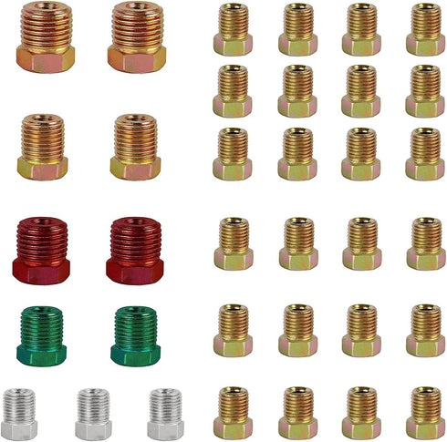 MuHize Upgraded Brake Line Fittings - Inverted Flares on 3/16 and 1/4 Tube SAE Brake Line Fitting Kit on 3/16" (19 Fittings) and 1/4" (16 Fittings...