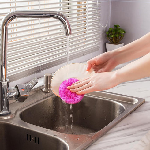 Uiifan 50 Pcs Plastic Dish Scrubbers for Dishes Nylon Dish Scrubber Plastic Pot Round Scrubber Scouring Pad Mesh Scouring Dish Pads Non Scratch Sc...