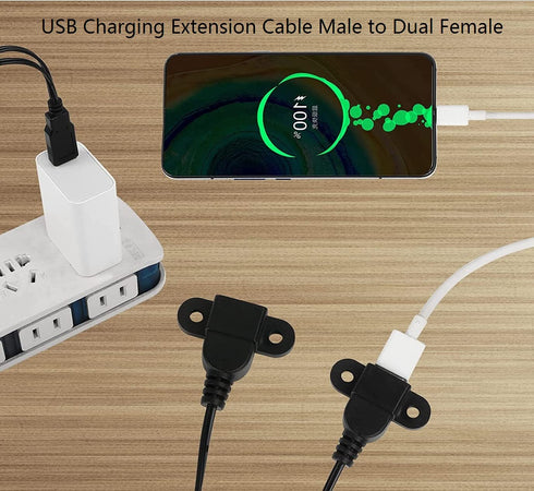 Guo USB Charging Extension Cable Male to Dual Female, USB 2.0 Charging Port 1 to 2 Panel Mount with Screw Hole, Used for Furniture/Mobile Phones/P...