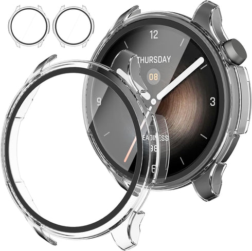 for Amazfit Balance Smartwatch Screen Protector Case, 2-Pack Hard PC Bumper Built-in Tempered Glass Film Face Cover Replacement Accessories for Am...
