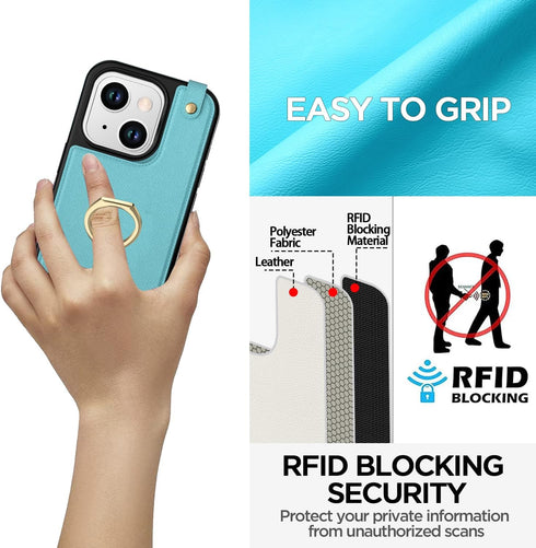 AICase Card Holder Case Compatible with iPhone 15 Plus, Wallet Phone case Protective Cover for Women with Ring Kickstand and 8 Credit Card Slots, ...