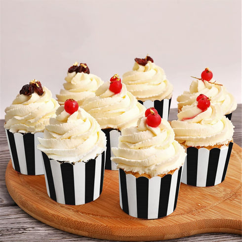100 Pack Muffin Liners Baking Paper Cups Black and White Stripes Cupcake Liners Elegent Muffins Baking Cups Cupcake Wrappers for Birthday Parties,...
