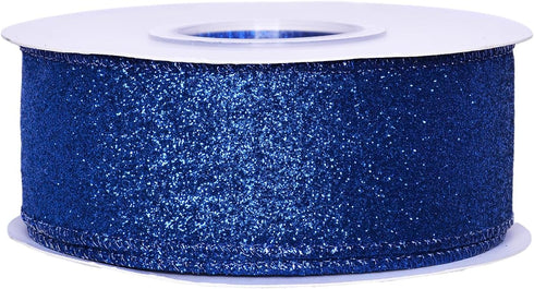 Blue Glitter Wired Ribbon for Christmas Tree Wreath Decoration Home Décor Gift Wrapping Crafts Sewing, 1 1/2 Inch 10 Yard...