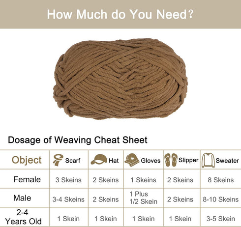 1Skein Chenille Yarn Blanket Yarn 100g/3.5oz Gauge #6 Super Bulky Polyester Soft Knitting for Crochet Weaving Bag Scarf Hat, Brown......