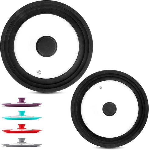 Modern Innovations Universal Lids (Set of 2) Fits 7 to 12-Inch Cookware, Silicone Replacement Pan Lid, Glass Top Covers for Skillets, Pots, Frying...