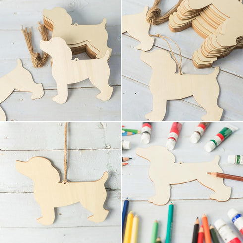 Dog Shape Wooden Blank Wood with Twines Art Unfinished Ornaments for Doghouse Decoration Christmas Wedding Birthday Party Christmas Thanksgiving D...