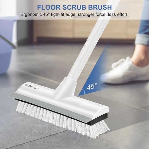 SetSail Floor Scrub Brush with Long Adjustable Handle Heavy-Duty Stiff Bristles Floor Scrubber 2-in-1 Deck Grout Brush for Cleaning Shower Bathroo...
