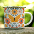 Floral Butterfly Enamel Camping Coffee Mug, Nature Flowers Botanical Gift Cup Friend Coworker Women Mom (12oz)...