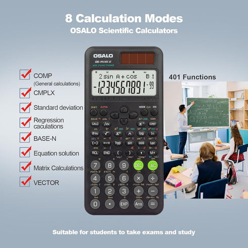 OSALO Scientific Calculator 401 Function 10+2 Digits Display Solar Battery Calculators Fraction Statistics Integral for Middle and High School Col...